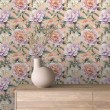 Floral wallpaper romantic design lilac peonies peach background