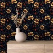 Papel pintado floral diseño elegante flores amarillo fondo negro