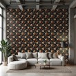 Floral wallpaper elegant design beige and brown flowers black background