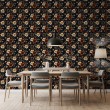 Floral wallpaper elegant design beige and brown flowers black background