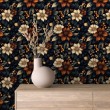 Floral wallpaper elegant design beige and brown flowers black background