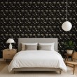 Papel pintado floral diseño elegante flores oro fondo negro