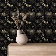 Floral wallpaper elegant design gold flowers black background