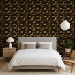 Papel pintado floral diseño elegante flores amarillas fondo negro