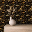 Papel pintado floral diseño elegante flores amarillas fondo negro