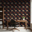 Papier peint floral motif élégant fleurs beige et orange fond noir