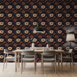 Floral wallpaper elegant design beige and orange flowers black background
