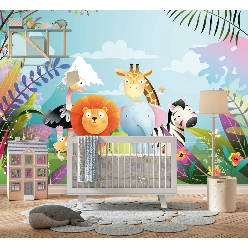 Children's Photomural Creatures Among Palms