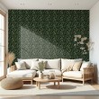 Floral wallpaper botanical design dense leaves dark green background