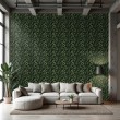 Floral wallpaper botanical design dense leaves dark green background