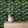 Papel pintado tropical diseño hojas de monstera fondo verde oscuro