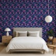 Tropical wallpaper purple and blue leaves design black background