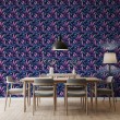 Tropical wallpaper purple and blue leaves design black background