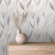 Papier peint floral motif feuilles abstraites tons lavande fond beige clair