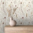 Floral wallpaper botanical design dried flowers light beige background