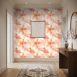 Papel pintado floral diseño moderno flores grandes color durazno fondo beige claro