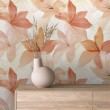 Papier peint floral design moderne grandes fleurs couleur pêche fond beige clair