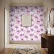 Papier peint floral design artistique fleurs aquarelle tons lilas et roses fond beige clair