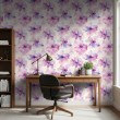 Papier peint floral design artistique fleurs aquarelle tons lilas et roses fond beige clair