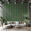 Floral wallpaper botanical design branches with flowers dark green background