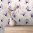 Floral wallpaper modern design watercolor flowers in lavender and blue tones light beige background