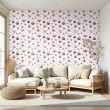 Papel pintado floral diseño moderno flores acuarela en tonos rosa y azul fondo beige claro