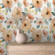 Floral wallpaper modern design watercolor flowers in peach and yellow tones white background