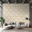 Floral wallpaper modern design watercolor flowers in yellow, peach and green tones white background