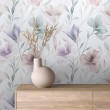 Floral wallpaper elegant design soft flowers in pastel tones white background