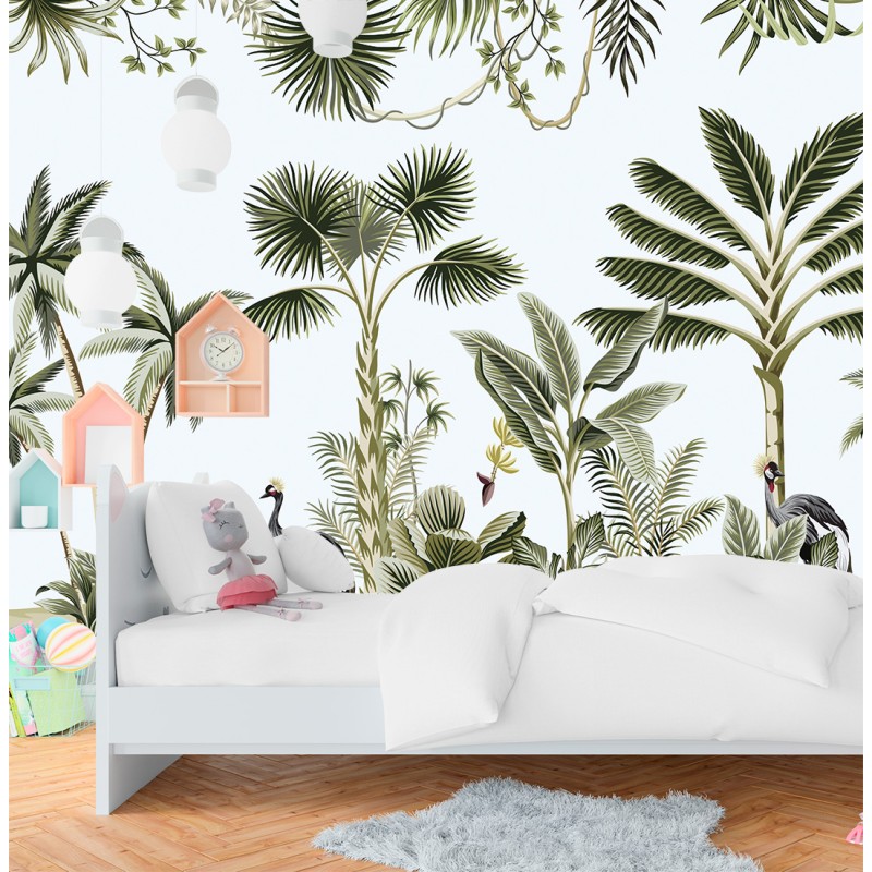 Children's Photomural Cranes in Tropical Landscape
