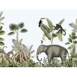 Fresque Murale Enfant Éléphant et Singes parmi les Grandes Feuilles