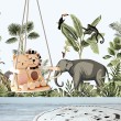 Kinder Fototapete Elefant und Affen zwischen Großen Blättern