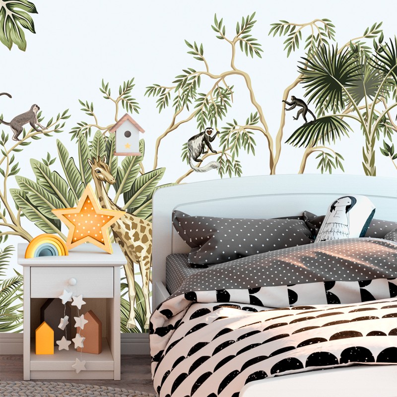 Children's Photomural Wild Animals in Tropical Landscape