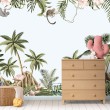 Fresque Murale Enfant Faune Tropicale avec Fleurs et Palmiers