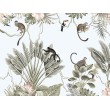 Fresque Murale Enfant Singes et Toucan parmi les Feuilles Tropicales