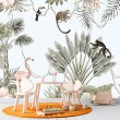 Fotomural Infantil Fauna Tropical con Monos y Flamenco