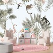 Fotomural Infantil Fauna Tropical con Monos y Flamenco