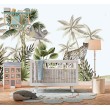 Fresque Murale Enfant Paresseux et Guépard dans un Paysage Tropical