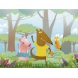 Fotomurale per Bambini Animaletti Illustrati tra Fiori e Alberi