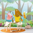 Kinder Fototapete Illustrierte Tierchen zwischen Blumen und Bäumen