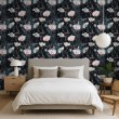 Papel pintado floral diseño elegante flores delicadas en tonos pastel fondo negro