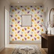 Floral wallpaper modern design large flowers in pastel and yellow tones light background
