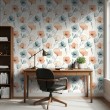 Floral wallpaper minimalist design large flowers in terracotta and bluish-gray tones light background