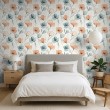 Florale Tapete minimalistisches Design große Blumen in Terrakotta- und Blaugrautönen heller Hintergrund
