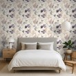 Papier peint floral design naturel feuilles modernes tons beige et mauve fond clair