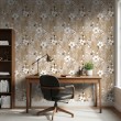 Florale Tapete elegantes Design weiße Blumen auf Zweigen warmer beiger Hintergrund
