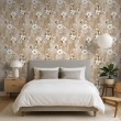 Papel pintado floral diseño elegante flores blancas en ramas fondo beige cálido