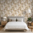 Papel pintado floral diseño elegante flores blancas grandes fondo beige cálido
