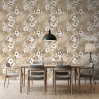 Papel pintado floral diseño elegante flores blancas grandes fondo beige cálido