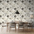 Carta da parati floreale design moderno fiori neri e grigi sfondo beige chiaro